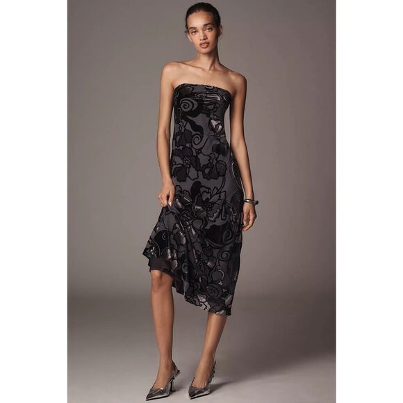 NWT Anthropologie Strapless Velvet Burnout Dress Size M - Picture 1 of 11